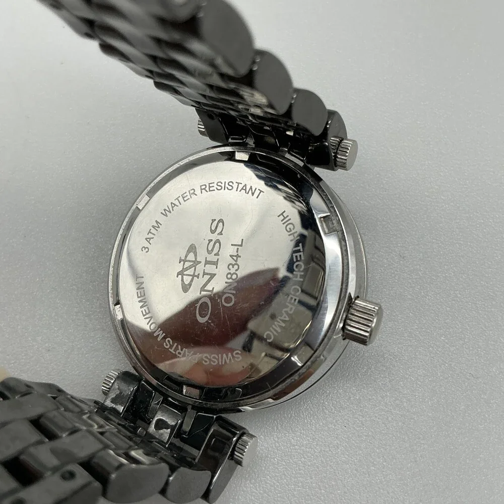 Oniss ON834-L Womens Watch 36mm Black Dial Ceramic Sapphire New Battery 7
